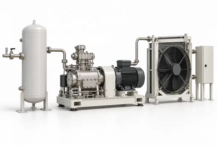 Компрессор, охлаждение и потребитель технологического газа без изображения фазового перехода